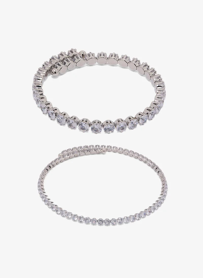 Diamonte Choker And Bracelet Set Silver